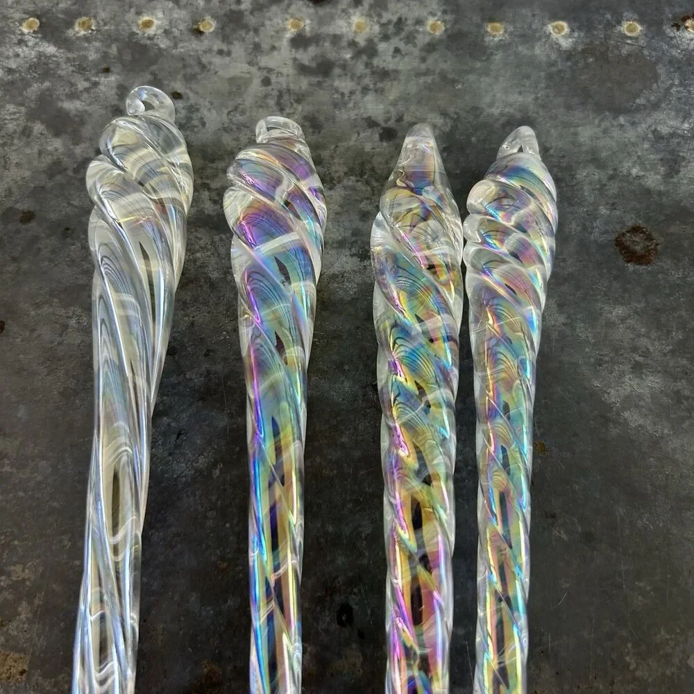 Lot Of 12 Vintage Ornaments Finial Ice Christmas Iridescent Swirl Blown Glass